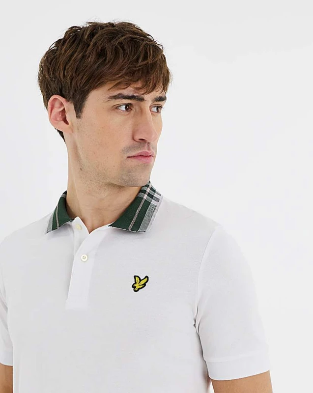 Image of Lyle & Scott Lyle & Scott Tartan Collar Polo Shirt White - Lyle & Scott - Size: XL White Male XL LC04803