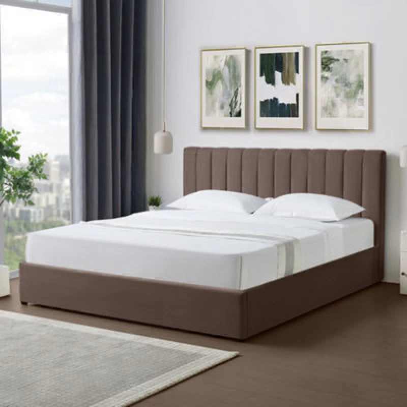 Image of Evelynne Fabric 180Cm King Ottoman Bed Frame With Storage - Dark Brown