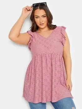 Image of Yours Anglaise Frill Top Rose, Pink, Size 22-24, Women