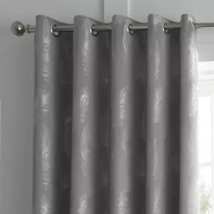 Image of Feather Silver Jacquard Eyelet Curtains Silver