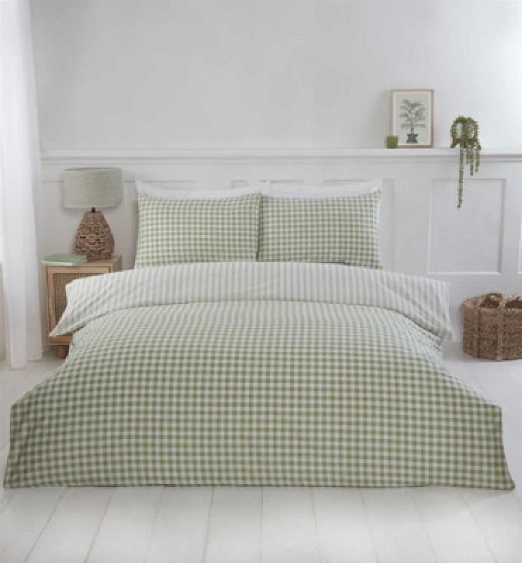 Image of Rapport Gingham Green Duvet Cover Set Single Bedding Set