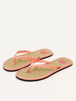 Image of Accessorize Shell Embroidered Seagrass Flip Flops, Pink, Size S, Women