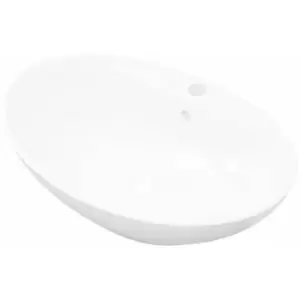 Image of Luxury Ceramic Basin Oval with Overflow and Faucet Hole vidaXL - White