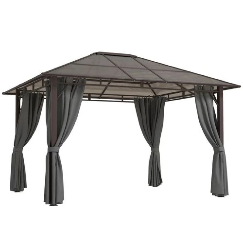 Image of Outsunny 3.6x3(m) Hardtop Gazebo Garden Pavilion w/ Polycarbonate Roof Dark Grey
