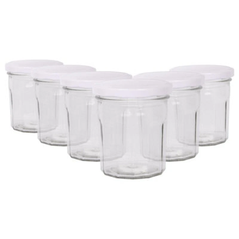 Image of Argon Tableware Glass Jam Jars With White Lids - 250ml - Pack Of 6