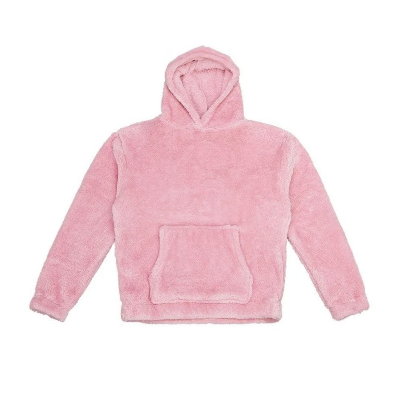 Image of Brand Lab Mens Fluffy Fleece Hoodie in Baby Pink Size: Small Baby Pink Male S
