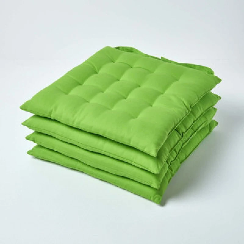 Image of Homescapes Plain Seat Pad with Button Straps, 40 x 40cm, Set of 4 Lime