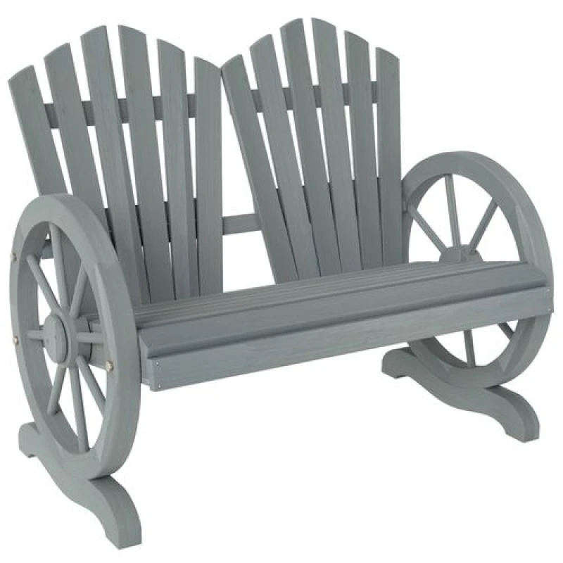 Image of Outsunny 2 Seater Garden Bench w/ Wheel-Shaped Armrests Grey Grey