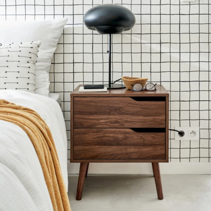 Image of sweeek Walnut Wood-effect Bedside Table Brown