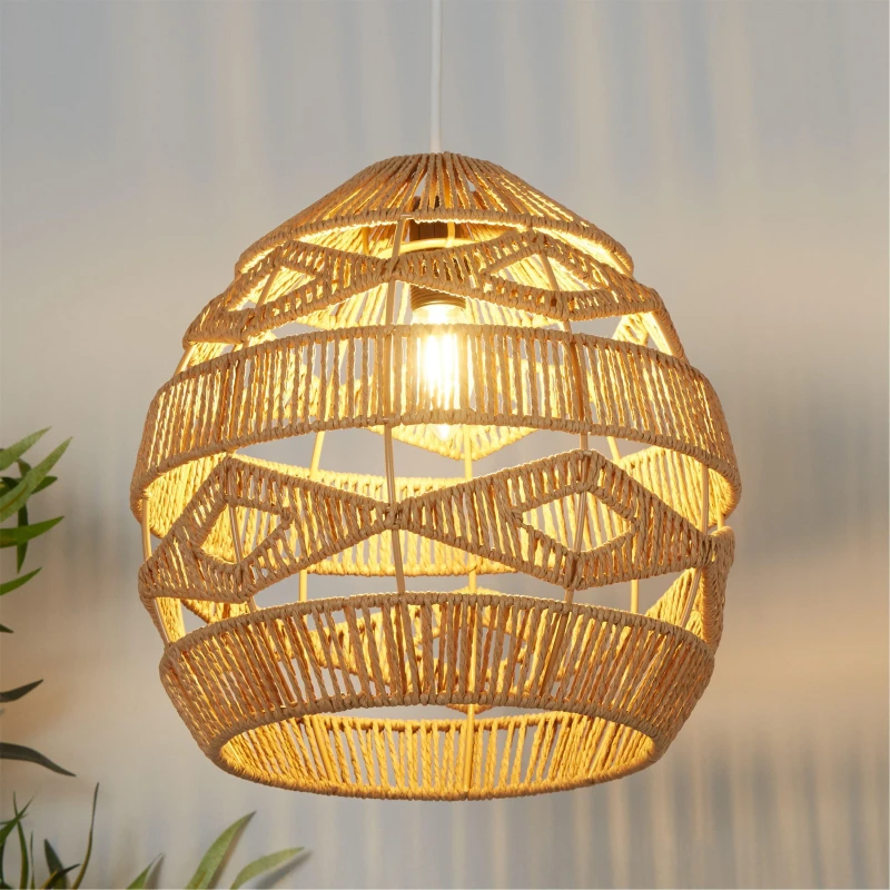 Image of Lighting Collection Woven Easy Fit Pendant, Brown 701858