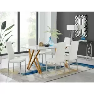 Image of Taranto White High Gloss Dining Table and 6 White Milan Chairs - White