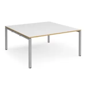Image of Adapt square boardroom table 1600mm x 1600mm - silver frame and white top with oak edging
