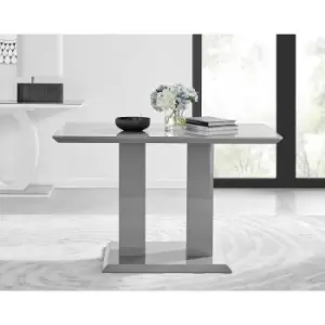 Image of Furniturebox Imperia 4 High Gloss Grey Modern Dining Table with Structural 2 Plinth Column Legs Perfect for Modern Minimalist Dining Rooms