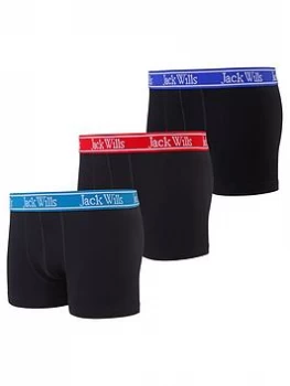 Image of Jack Wills Boys 3 Pack Contrast Waistband Boxers - Black, Size Age: 5-6 Years