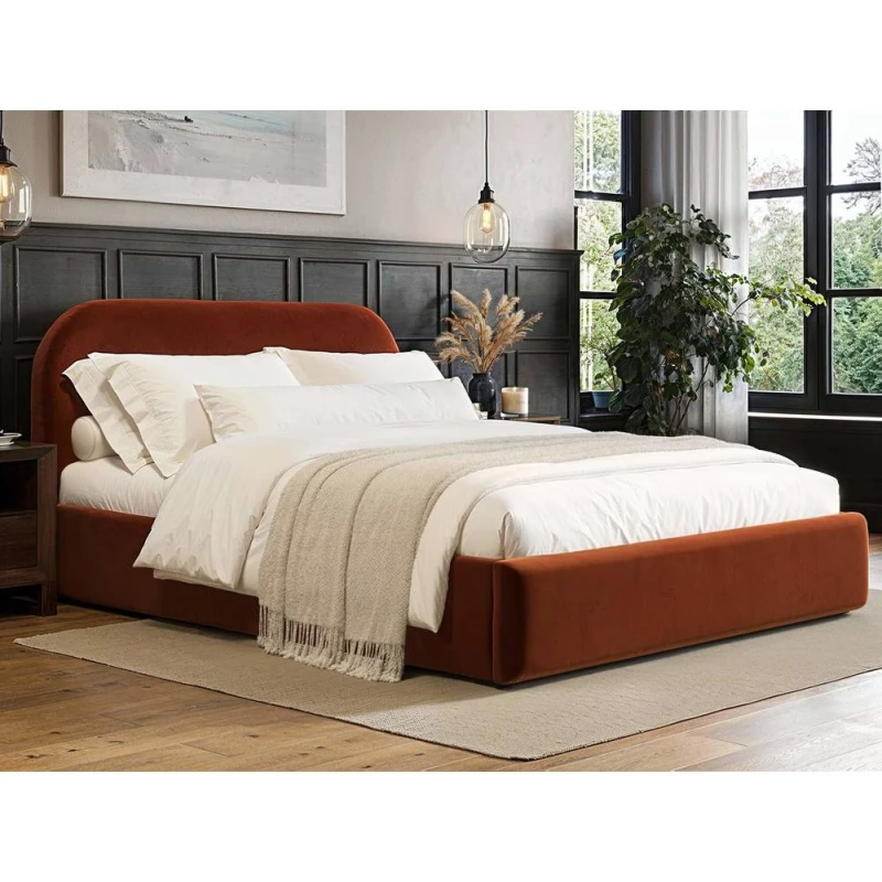 Image of Flair Alba Ottoman Bed Burnt Orange Velvet Size: Double Burnt Orange Unisex Double