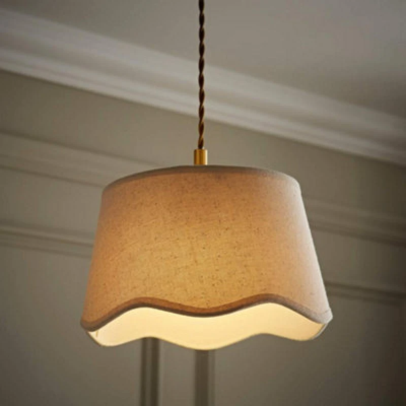 Image of ValueLights ValueLights Mabel Linen Small 20cm Scallop Edge with Trim Ceiling Light Lamp Shade in Natural Natural One Size Unisex 5016529273608