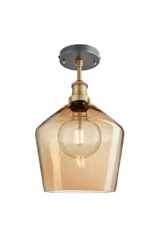 Image of Brooklyn Tinted Glass Schoolhouse Flush Mount, 10 Inch, Amber, Brass Holder