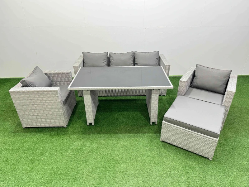 Image of Fimous Patio Garden Furniture Sets with Dining Table Big Stool in Light Grey Light Grey Unisex