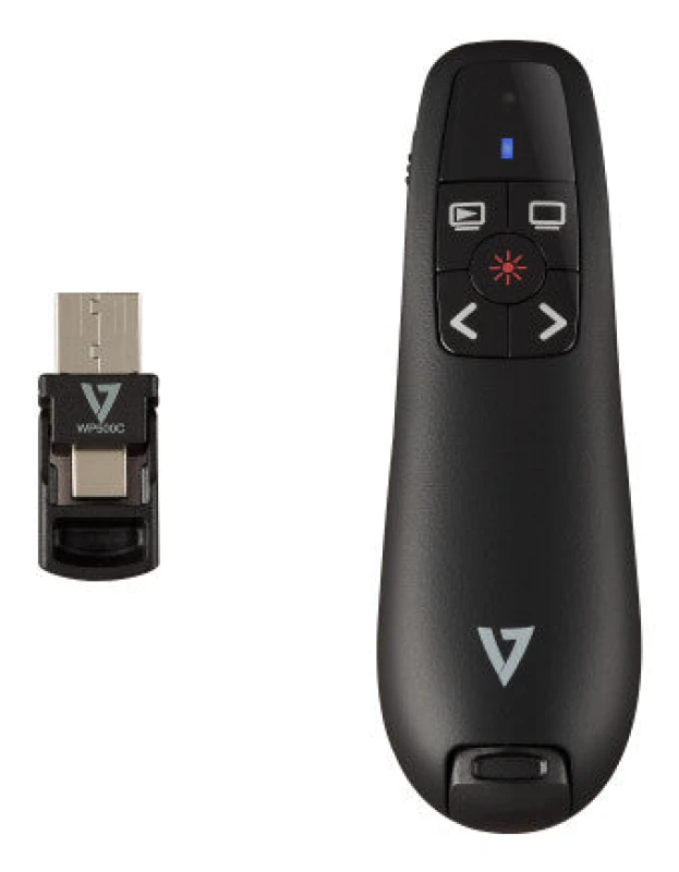 Image of V7 V7 WP500C Wireless Presenter Dual USB-C + USB-A - 2.40 GHz RF - Black - Red Laser Pointer - 5 Button(s) - Wireless - Radio Frequency - USB - Storab