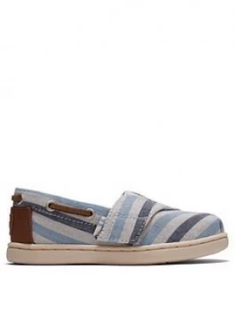 Image of Toms Toddler Boys Alpargata Striped Canvas Shoe - Blue, Size 5 Younger