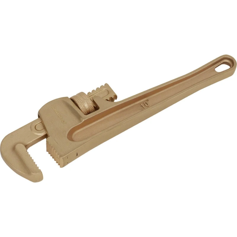 Image of Loops 250mm Non-Sparking Adjustable Pipe Wrench - 45mm Jaw Capacity - Beryllium Copper Copper