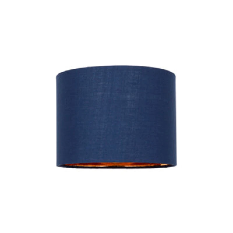 Image of Happy Homewares Modern Navy Blue Cotton Fabric Small 8 Lamp Shade With Shiny Copper Inner