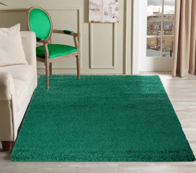 Image of Desire Rugs Plain Living Room Shaggy Area Rugs Emerald 120X170 Cm