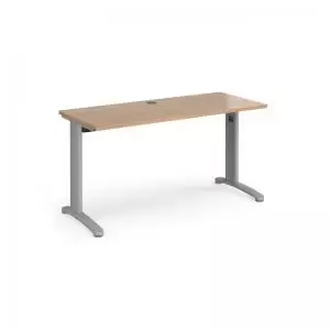 Image of TR10 straight desk 1400mm x 600mm - silver frame and beech top
