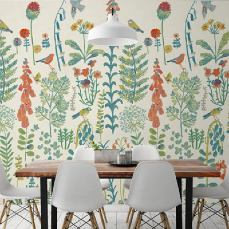 Image of Grandeco Spring Meadow Flower Painted Sprig 3 Panel Repeatable Wallpaper Mural, 1.59 X 2.8M, Neutral