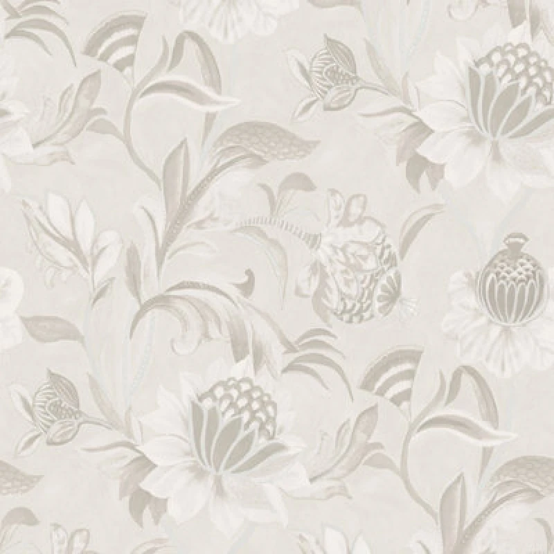 Image of Holden Decor Holden Cecelia Floral Jacobean Style Metallic Vinyl Textured Dove Grey Wallpaper