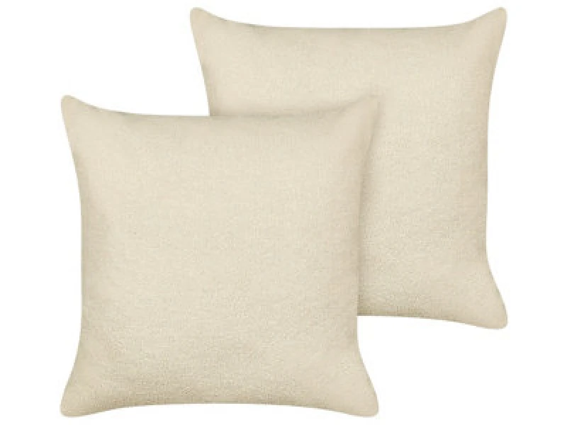 Image of Beliani Set Of 2 Decorative Cushions Leuzea Boucle 60 X 60 Cm Beige Solid