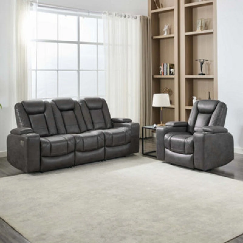 Image of More4Homes Ashton 1+3 Seater Fabric Auto Recliner Sofa Set Grey
