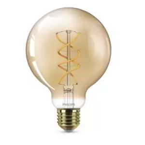Image of Philips 5W Vintage Gold LED E27 Globe Spiral Filament - Amber Warm White - 929001392101