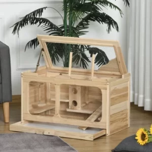Image of PawHut Large Wooden Hamster Cage Rodent Mouse Pet Small Animal Kit Activity Center Play House for Indoor 78 x 40 x 44 cm, Natural