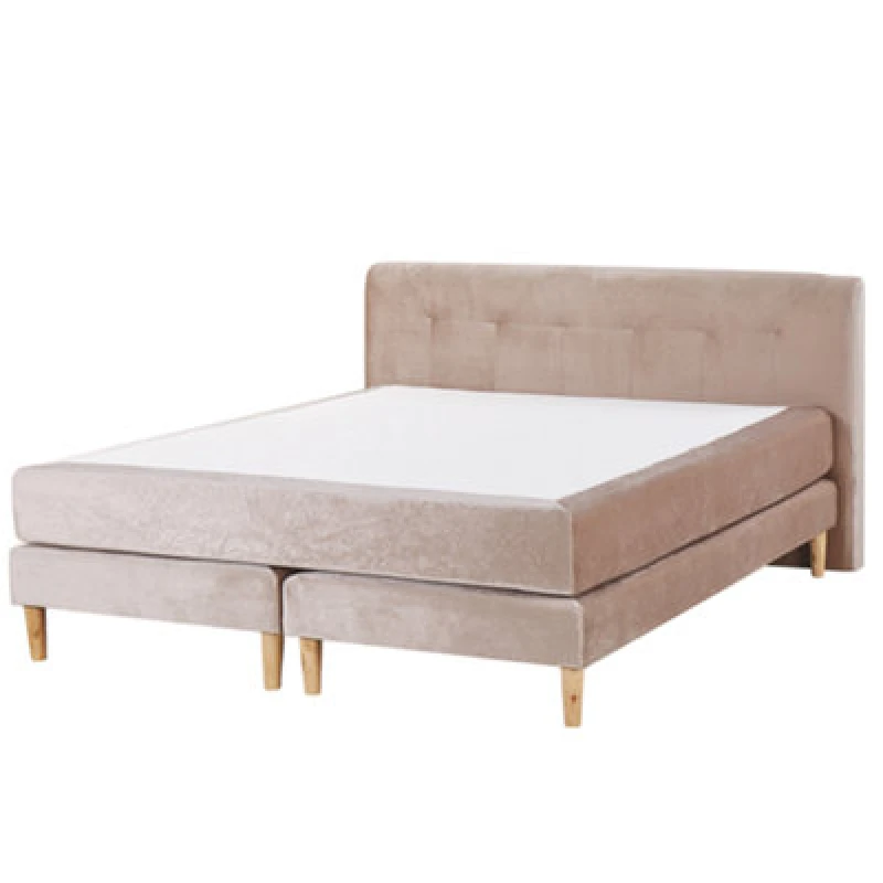 Image of Beliani Divan Bed Velvet Marquise 160 X 200 Cm (Eu King Size) Beige