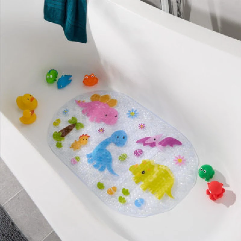 Image of OHS OHS Bath Mat Non Slip Kids Dinosaur PVC Strong Suction Rubber Shower Bathtub Mat Multi One Size Unisex 5027434186198
