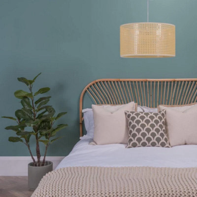 Image of ValueLights ValueLights Reni Natural Wicker with White Trim Easy Fit Drum Ceiling Lamp Shade Size: Large Natural Large Unisex 5016529261490