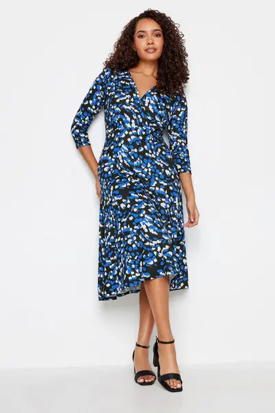 Image of M&Co Abstract Animal Print Wrap Dress Blue