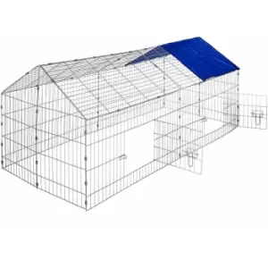 Image of Rabbit run with sunshade - guinea pig run, rabbit cage, rabbit pen - blue
