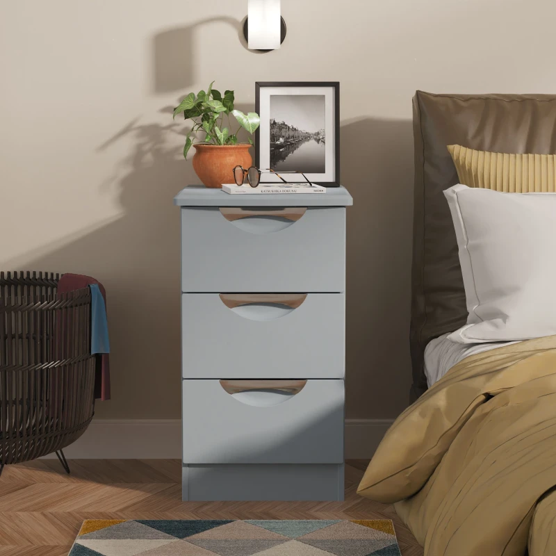 Image of Ready Assembled 2 U Holborn 3 Drawer Bedside Cabinet (Ready Assembled) in Light Blue Light Blue Unisex