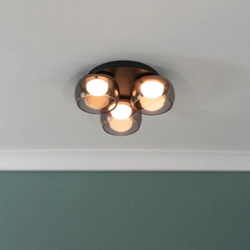 Image of ValueLights Alissa IP44 Rated Bathroom 3 Way Glass Integrated LED Flush Ceiling Light Black