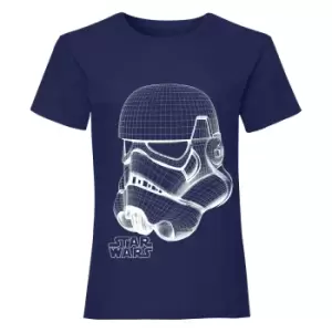 Image of Star Wars Girls Stormtrooper Wireframe T-Shirt (5-6 Years) (Navy)
