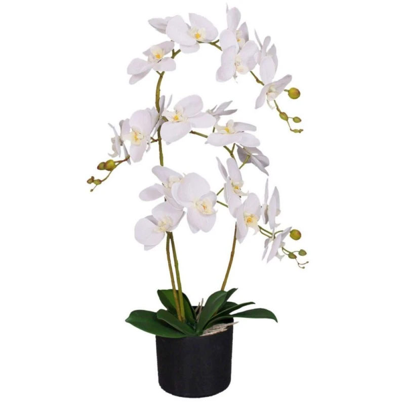 Image of Leaf 65cm Leaf Design UK Realistic Artificial Orchid Flower Display in Pot White unisex
