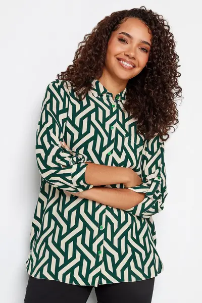 Image of M&Co Printed Tab Detail Shirt Green