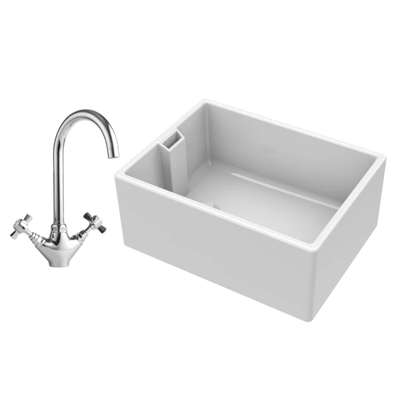 Image of Balterley Single Bowl Fireclay Belfast Sink with Mono Kitchen Sink Mixer Tap White