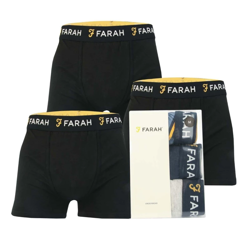 Image of Farah Black 3 Pack Saginaw Boxers Black Male M 233507UK