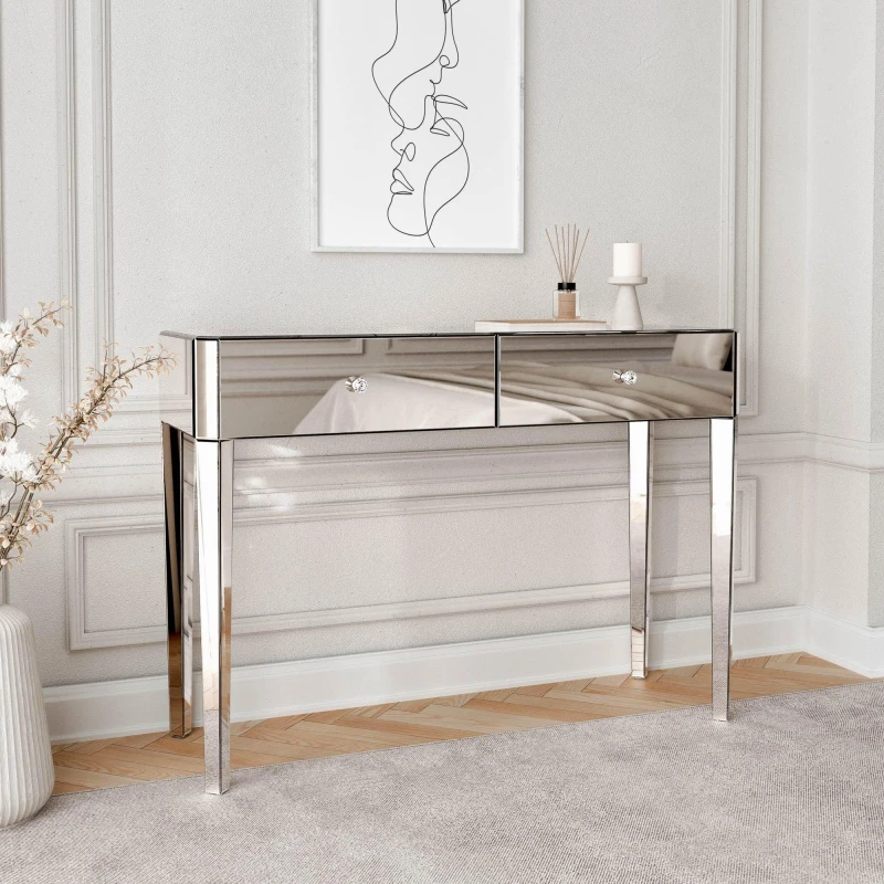 Image of CARME HOME Ivy Silver Mirrored Dressing Table/Console Table Silver Unisex