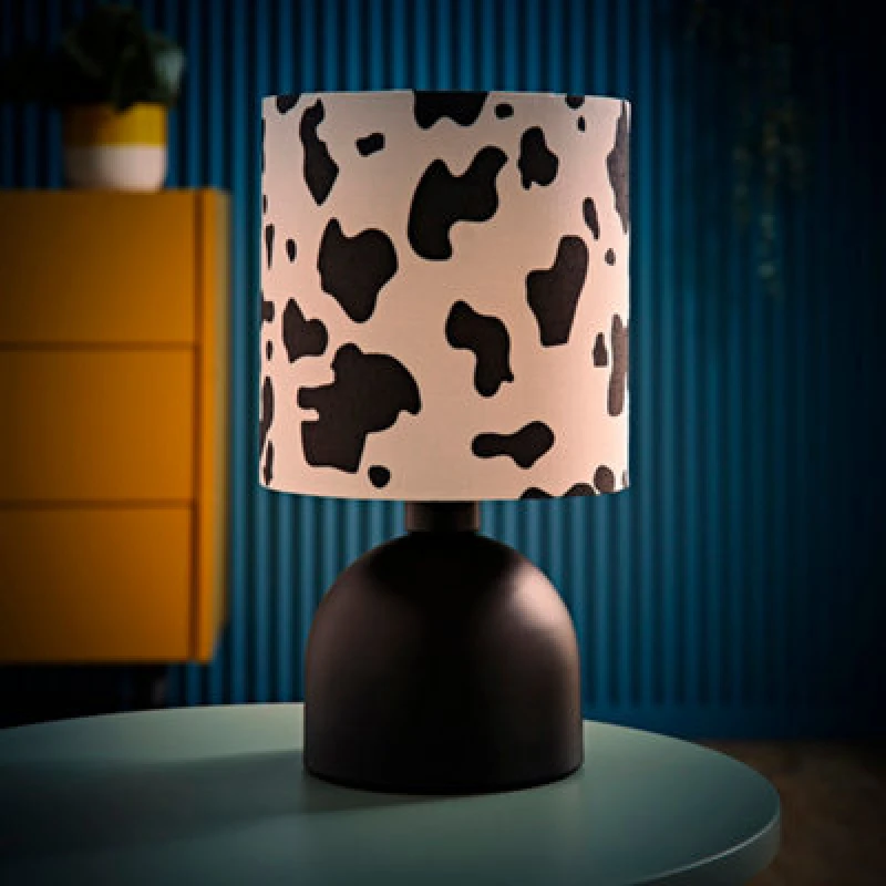 Image of ValueLights ValueLights Mileys Cow Print Drum Lamp Shade Matte Black Table Lamp with LED Bulb Black One Size Unisex 5059406066542