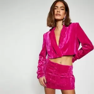 Image of I Saw It First Textured Velvet Crop Blazer - Pink