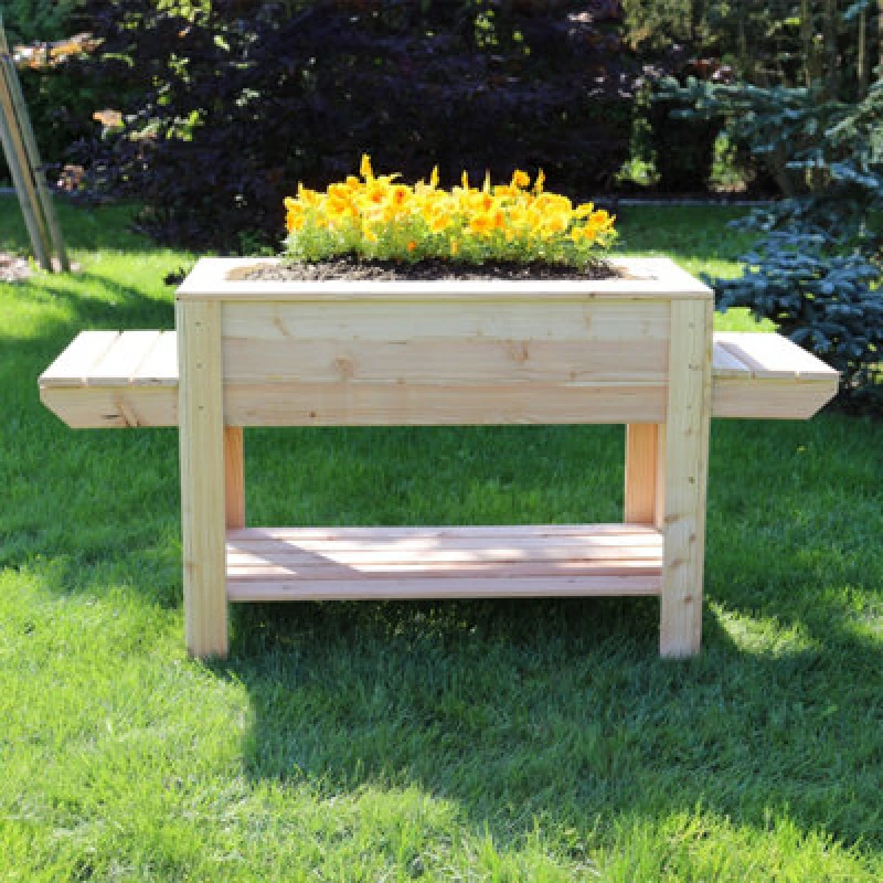 Image of Shire Ron Larch Timber Planter With Side Shelves And Bottom Shelf 400X800mm